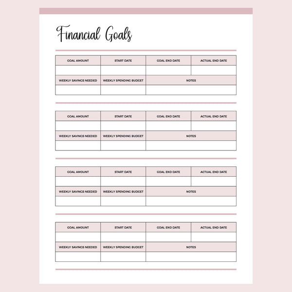 Printable Financial Goals Template