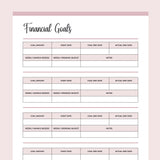 Printable Financial Goals Template - Pink