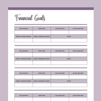 Printable Financial Goals Template - Purple