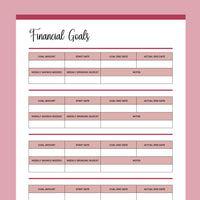 Printable Financial Goals Template - Red