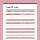 Printable Financial Goals Template - Red