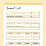 Printable Financial Goals Template - Yellow