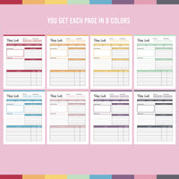 Printable Fitness Planner - 8 Color Choices