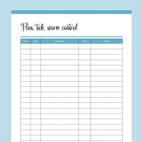 Printable Flee, Tick and Worm Control Tracker - Blue