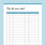 Printable Flee, Tick and Worm Control Tracker - Blue
