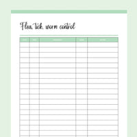 Printable Flee, Tick and Worm Control Tracker - Green