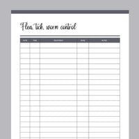 Printable Flee, Tick and Worm Control Tracker - Grey