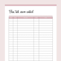 Printable Flee, Tick and Worm Control Tracker - Pink