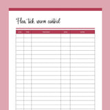Printable Flea, Tick and Worm Control Tracker - Red