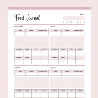 Printable Food Journal - Pink