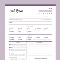 Printable Food Review Template - Purple