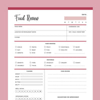 Printable Food Review Template - Red