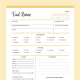 Printable Food Review Template - Yellow
