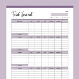 Printable Food Tracking Journal - Purple