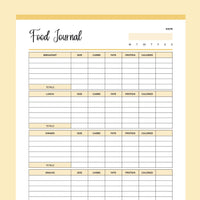 Printable Food Tracking Journal - Yellow