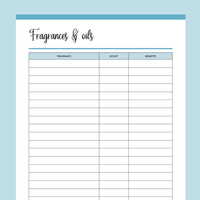 Printable Fragrance and Oil Tracker for Craft Businesses - Blue