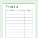 Printable Fragrance and Oil Tracker for Craft Businesses - Green