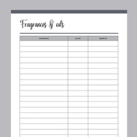 Printable Fragrance and Oil Tracker for Craft Businesses - Grey