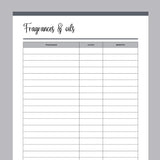 Printable Fragrance and Oil Tracker for Craft Businesses - Grey
