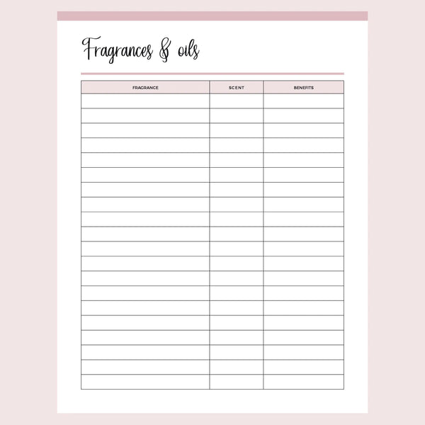 Printable Fragrance and Oil Tracker for Craft Businesses