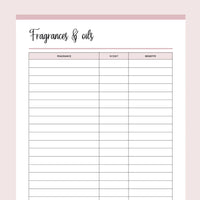 Printable Fragrance and Oil Tracker for Craft Businesses - Pink