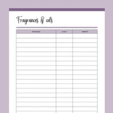 Printable Fragrance and Oil Tracker for Craft Businesses - Purple