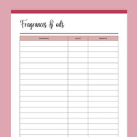 Printable Fragrance and Oil Tracker for Craft Businesses - Red