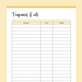Printable Fragrance and Oil Tracker for Craft Businesses - Yellow