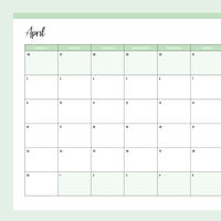 Free 2023 Printable Calendar - Sunday Start - April - Green