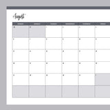 Free 2023 Printable Calendar - Sunday Start - August - Grey