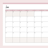 Free 2023 Printable Calendar - Sunday Start - June - Pink