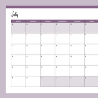 Free 2023 Printable Calendar - Sunday Start - July - Purple