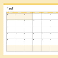 Free 2023 Printable Calendar - Sunday Start - March - Yellow