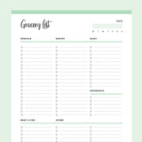 Printable Grocery List - Green