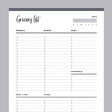 Printable Grocery List - Grey