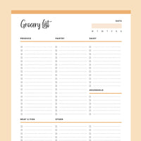 Printable Grocery List - Orange