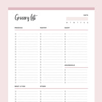 Printable Grocery List - Pink