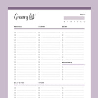 Printable Grocery List - Purple