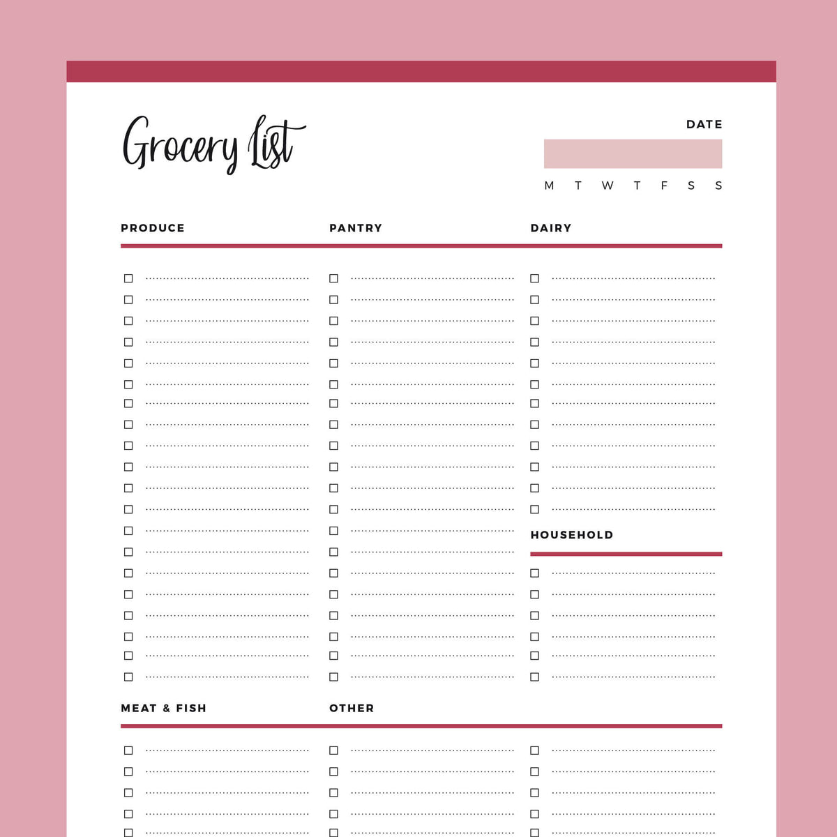 Printable Grocery List – Plan Print Land