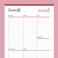 Printable Grocery List - Red