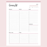 Printable Grocery List - Pink