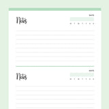Printable Half Page Notes - Green