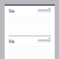 Printable Half Page Notes - Grey