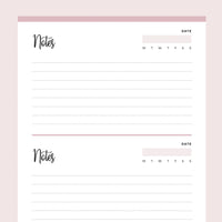 Printable Half Page Notes - Pink