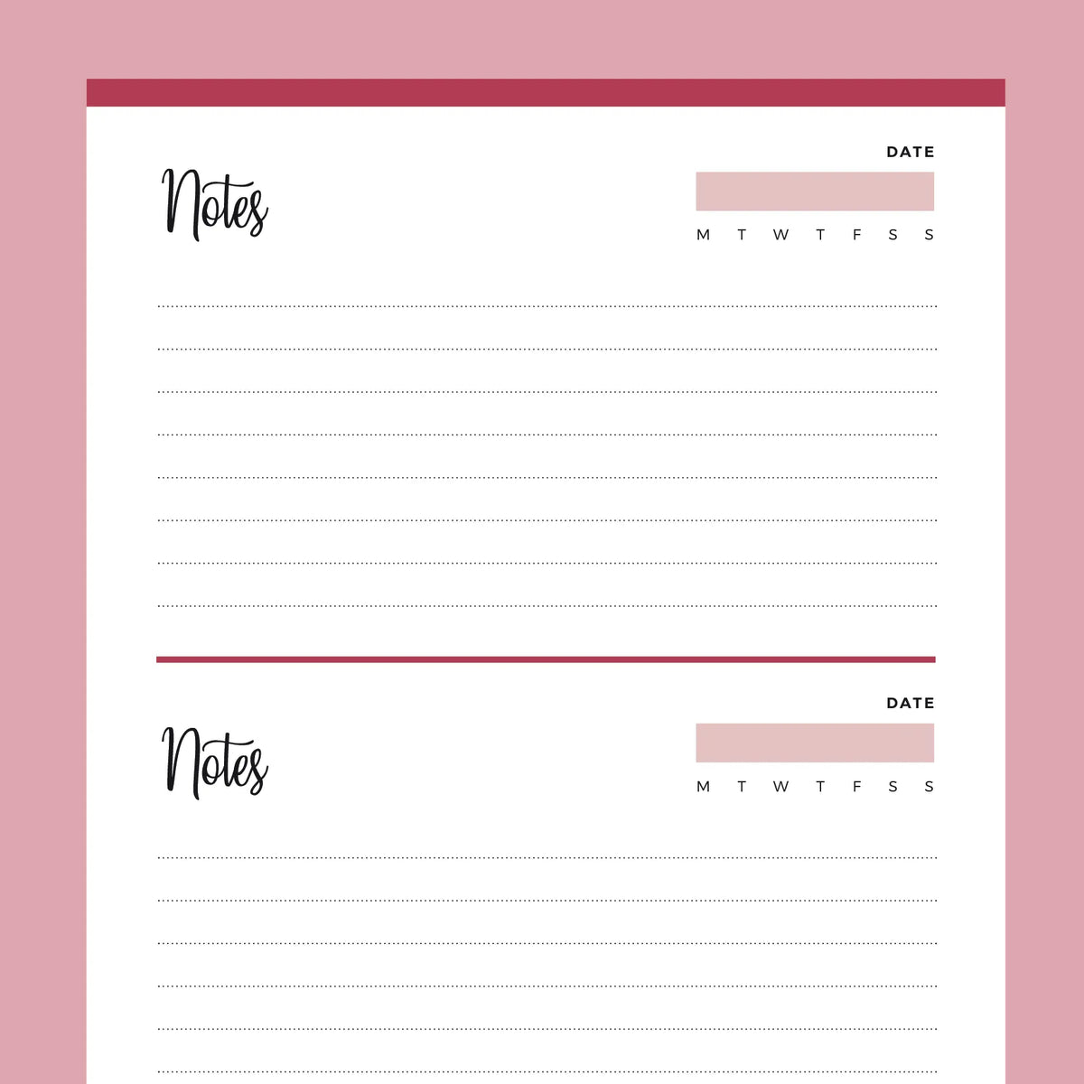 Two Notes On Page Printable Half Page Notes | Instant Download PDF | A4 and US Letter ...
