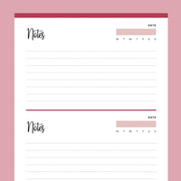 Printable Half Page Notes - Red