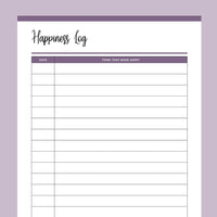 Printable Happiness Log - Purple