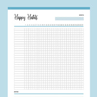 Printable Happy Habits Monthly Tracker - Blue
