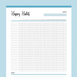 Printable Happy Habits Monthly Tracker - Blue