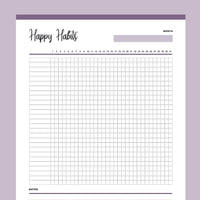 Printable Happy Habits Monthly Tracker - Purple